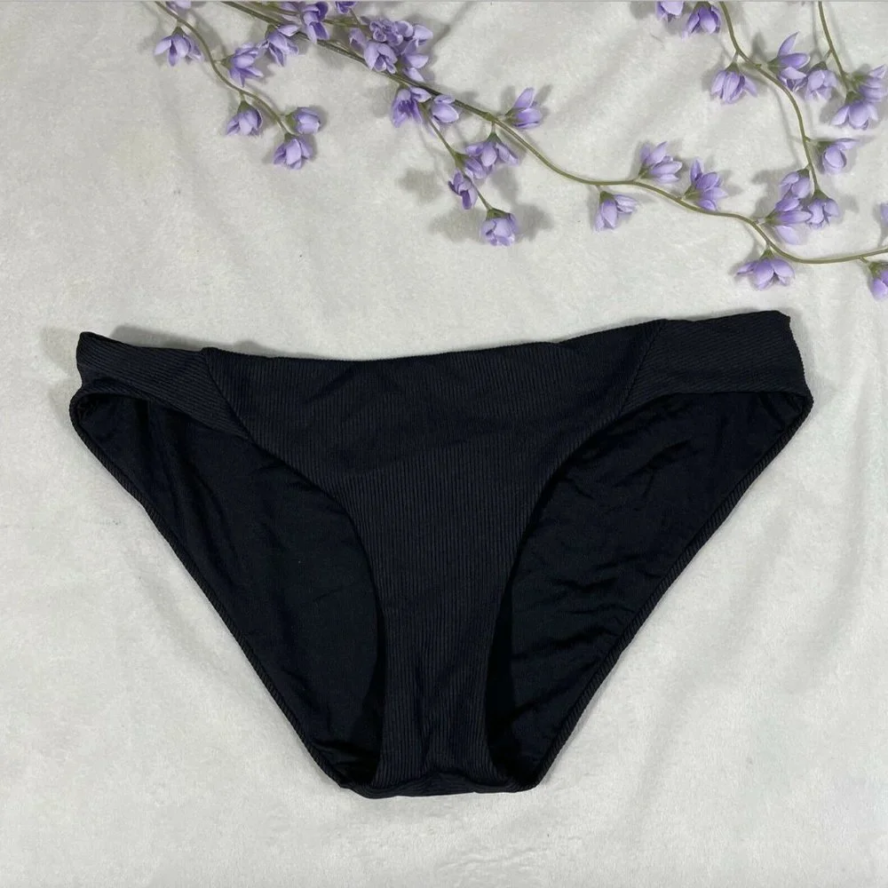 NEW $54 Becca Fine Line Ribbed Bikini Bottoms Black‎ [ SZ Small ]